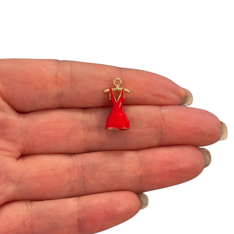 Red Dress Charm – 3D Enamelled Brass Pendant with Hanger | 24K Gold Plated