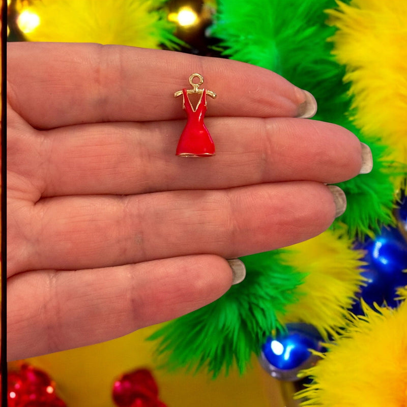 Red Dress Charm – 3D Enamelled Brass Pendant with Hanger | 24K Gold Plated