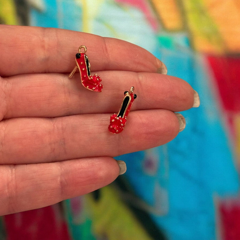 Red High Heel Shoe Charm – 3D Enamelled Brass Pendant | 24K Gold Plated | Mini Stiletto Charm for Necklaces, Earrings, Bracelets
