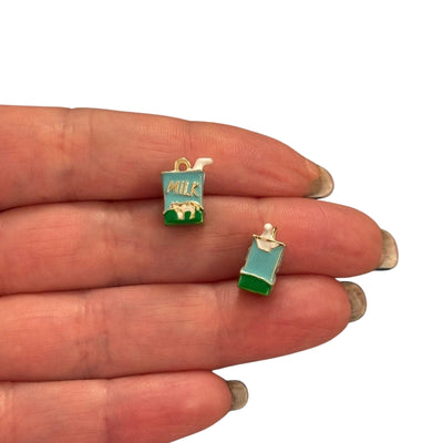 Milk Carton Charm – 3D Enamelled Brass Pendant | Cute Dairy Charm | 24K Gold Plated | Mini Food Charm for Necklaces, Earrings, Bracelets, DIY Jewelry