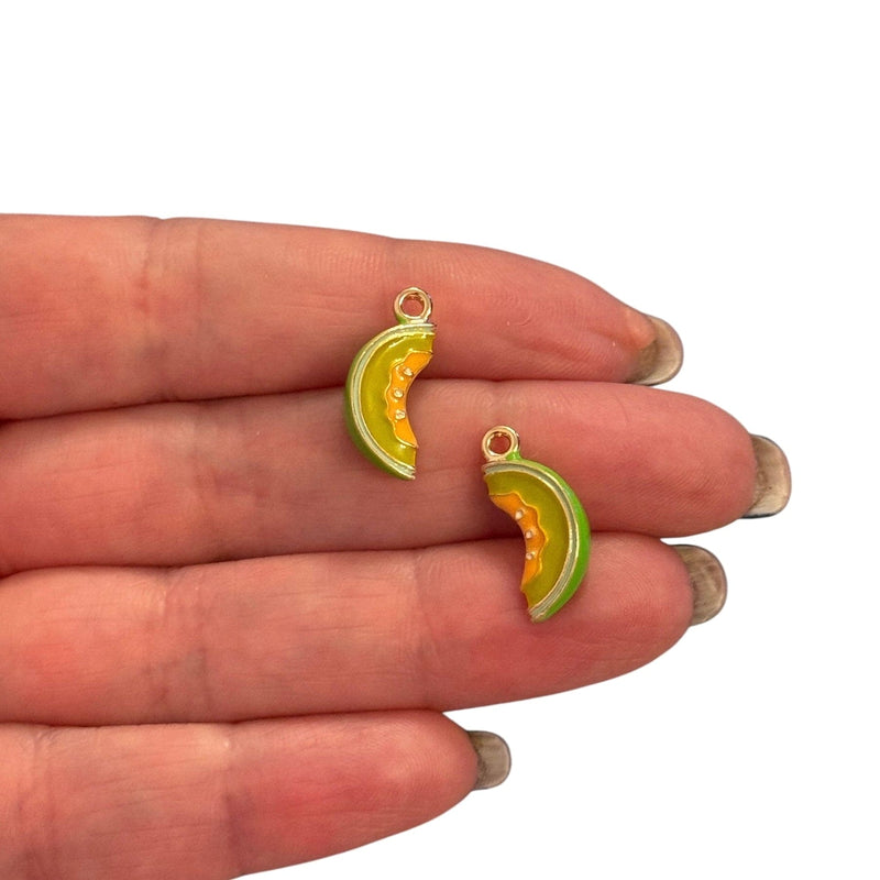 Melon Slice Charm – 3D Enamelled Brass Pendant | 24K Gold Plated | Mini Fruit Charm for Necklaces, Bracelets, Earrings, DIY Jewelry