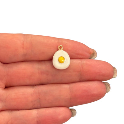 Fried Egg Charm – 3D Enamelled Brass Pendant | 24K Gold Plated | Mini Breakfast Food Charm for Necklaces, Bracelets, Earrings, DIY Jewelry