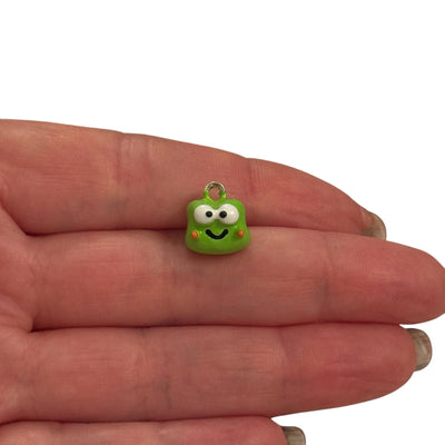 3D Smiling Frog Charm – Silver Plated Green Enamel Cute Animal Pendant