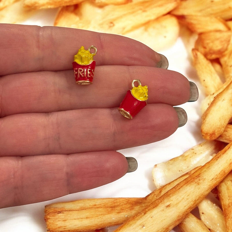 3D French Fries Charm – 24K Gold Plated Enamel Fast Food Pendant