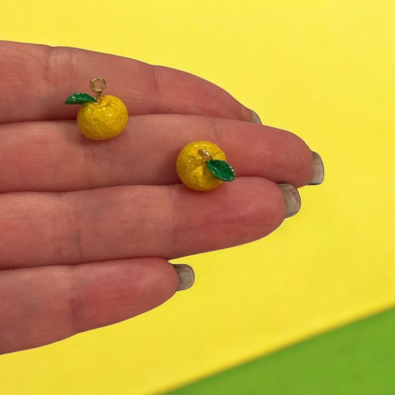 3D Yellow Citrus Fruit Charm – 24K Gold Plated Enamel Pendant