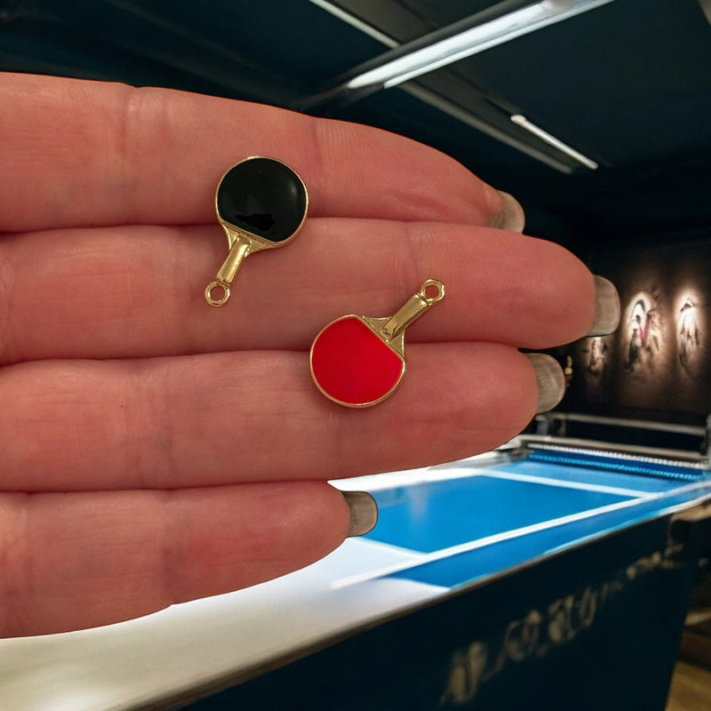Ping Pong Paddle Charm – 3D Double-Sided Red & Black Enamel Pendant