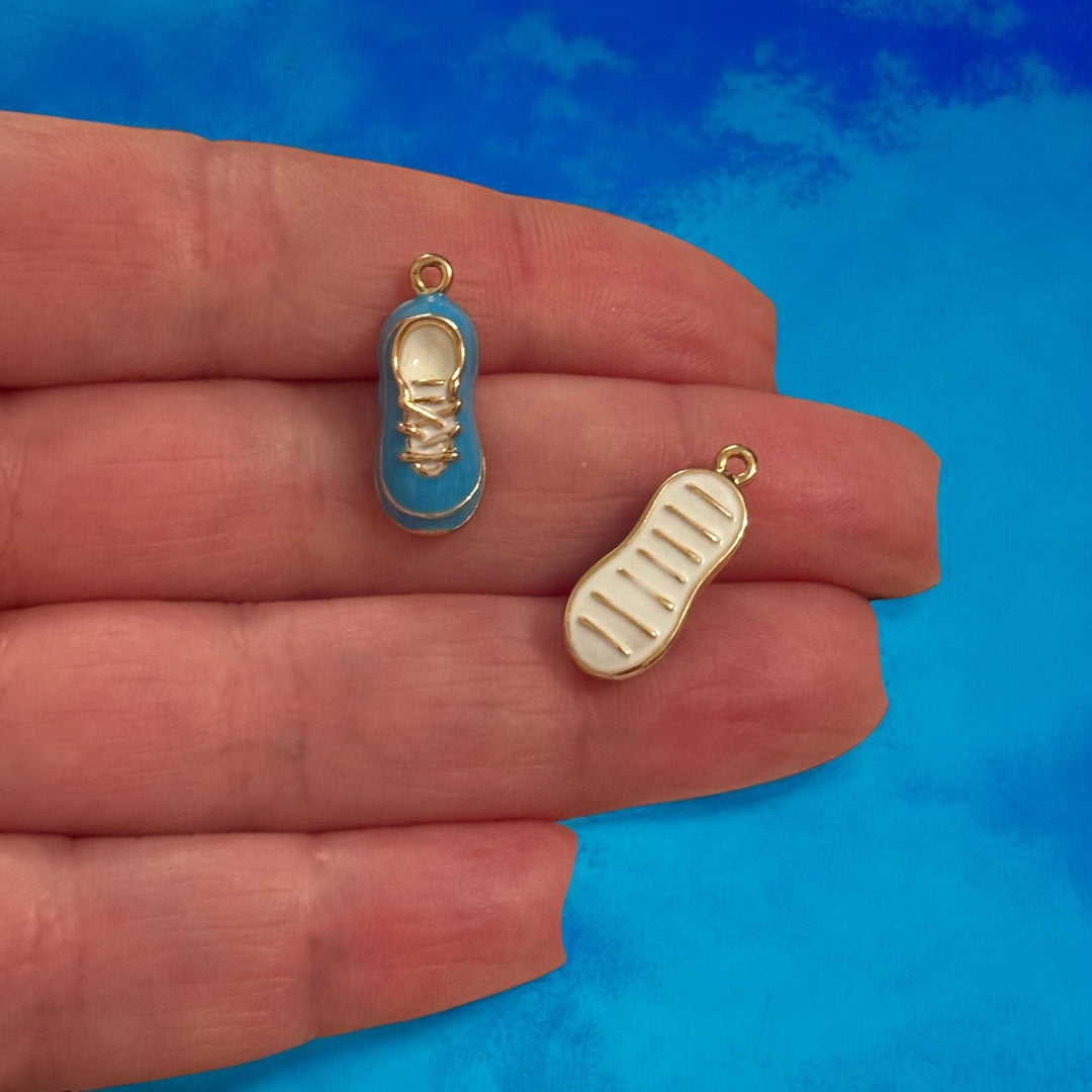 3D Enamel Sneaker Charm – Blue &amp; White, 24K Gold Plated Brass