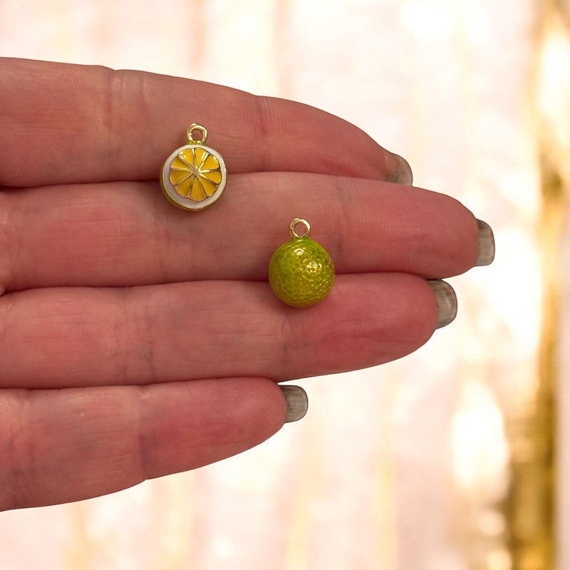 3D Half-Peeled Lemon Charm – Yellow Enamel Fruit Pendant