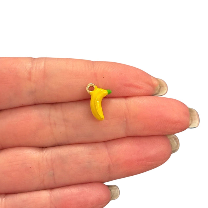 3D Banana Charm – Yellow Enamel &amp; Gold-Plated Mini Fruit Pendant