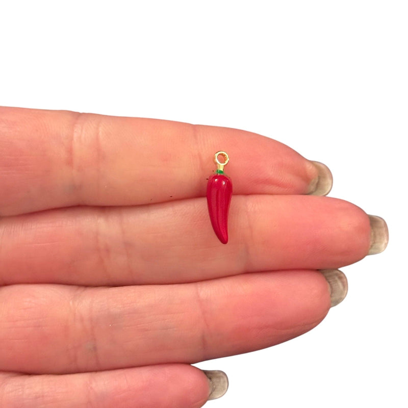 3D Chilli Pepper Charm – Red Enamel & Gold-Plated Pendant