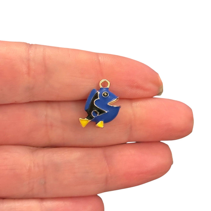 3D Blue Tang Fish Charm – Enamel &amp; 24Kt Gold-Plated Ocean Pendant