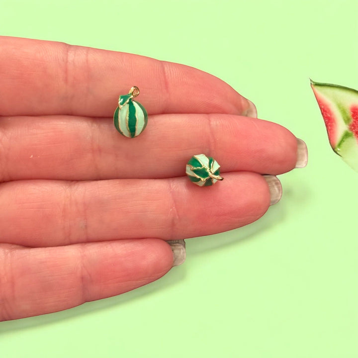 3D Watermelon Charm – Green Enamel Fruit Pendant