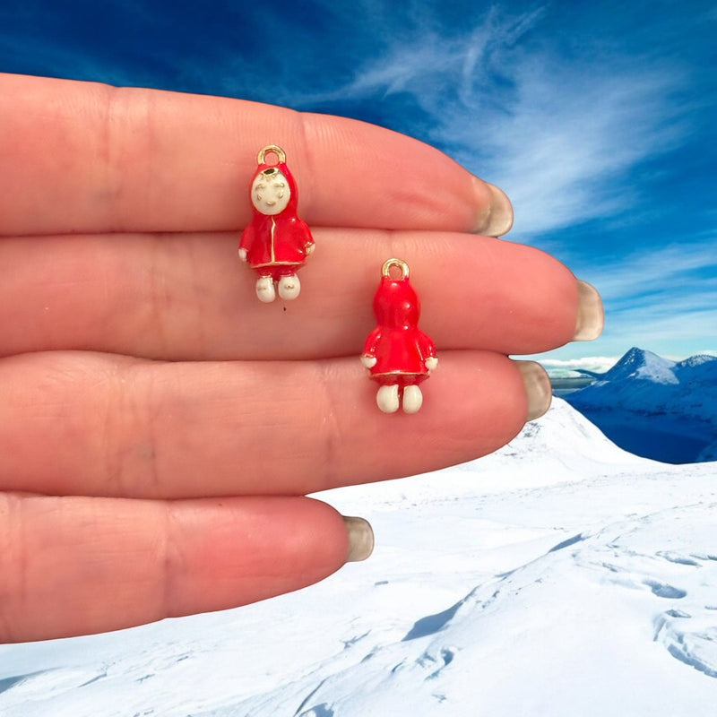 3D Girl in Red Hood Charm – Enamel & 24Kt Gold-Plated Winter Pendant