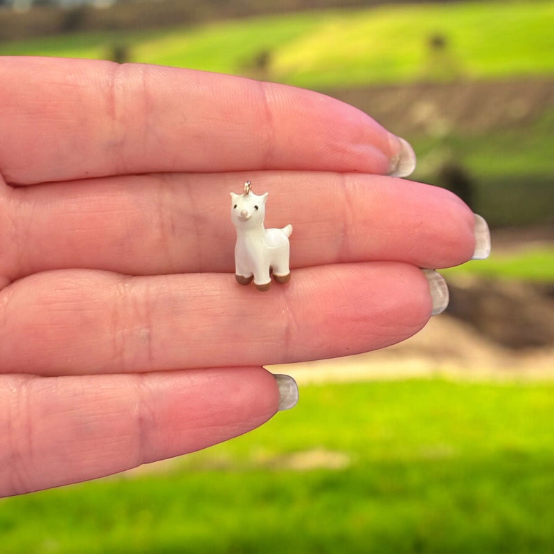 3D Llama Charm – White Enamel Animal Pendant with 24Kt Gold-Plated Details