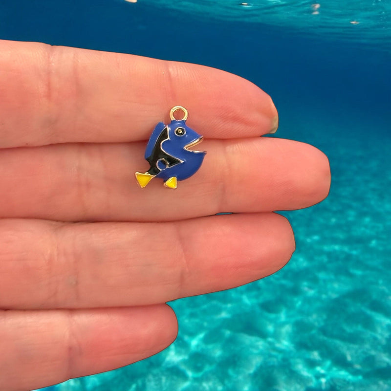 3D Blue Tang Fish Charm – Enamel & 24Kt Gold-Plated Ocean Pendant