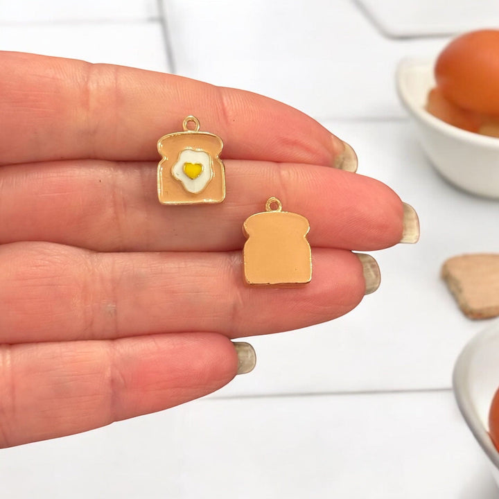 3D Toast &amp; Egg Charm – Enamel &amp; 24Kt Gold-Plated Breakfast Pendant