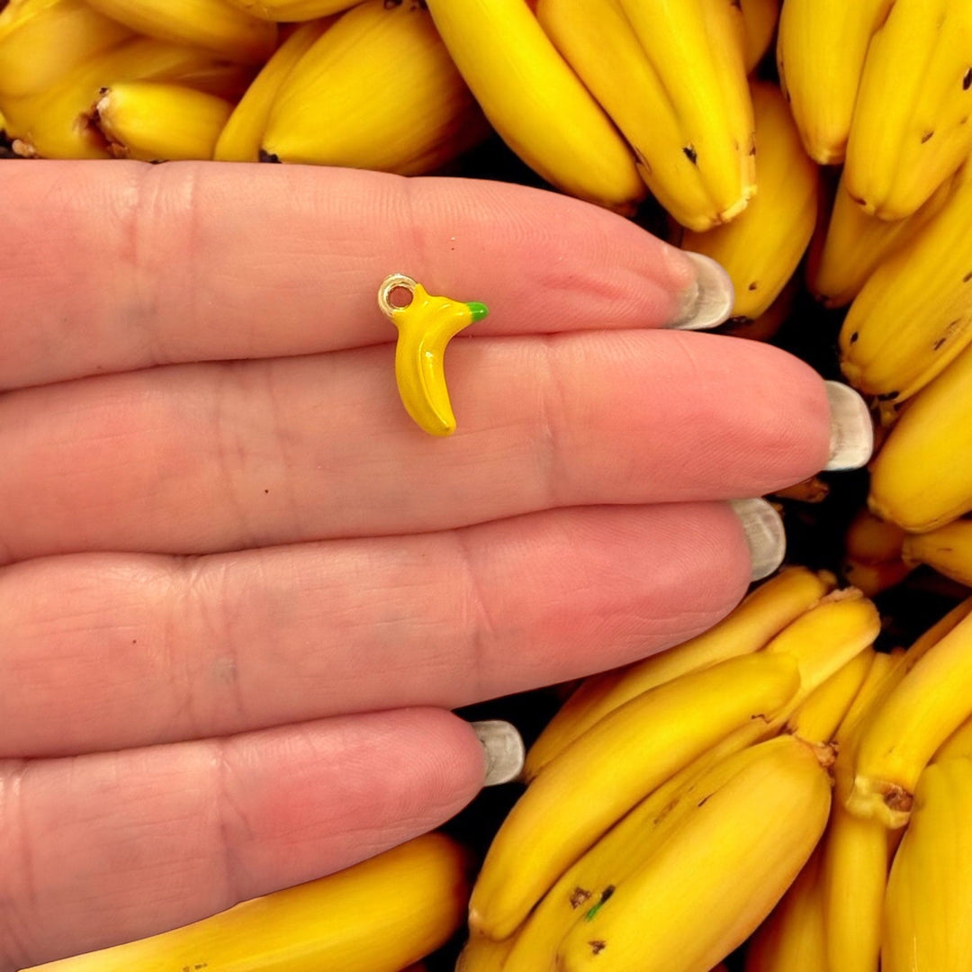 3D Banana Charm – Yellow Enamel &amp; Gold-Plated Mini Fruit Pendant