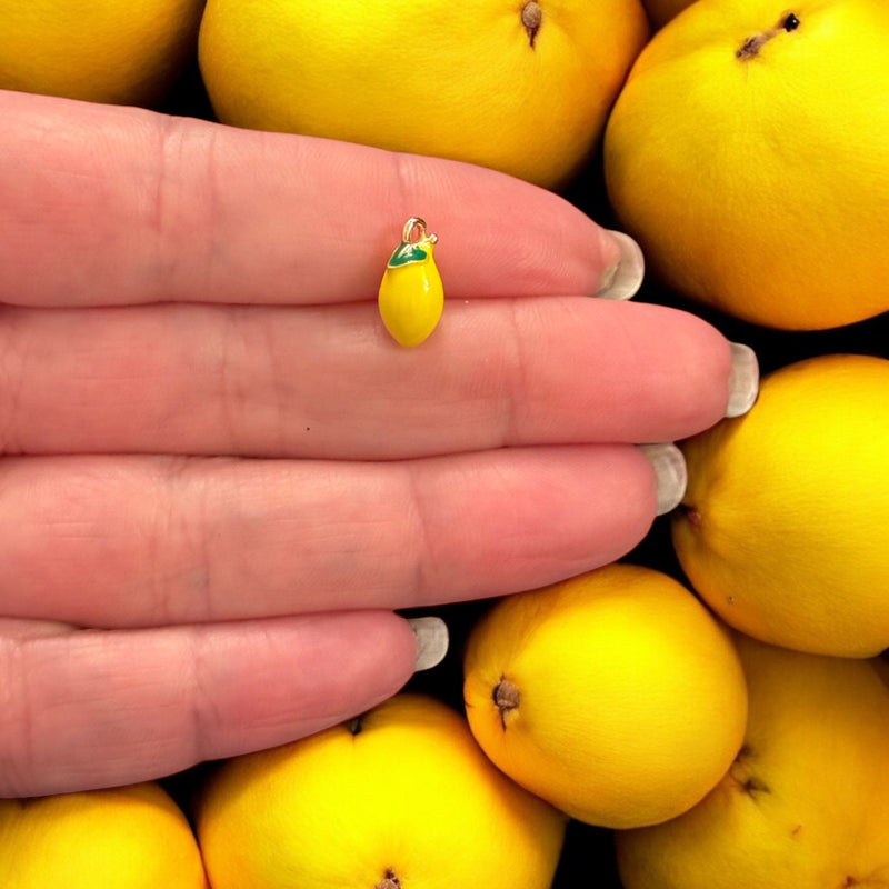 3D Lemon Charm – Yellow Enamel & 24Kt Gold-Plated Fruit Pendant
