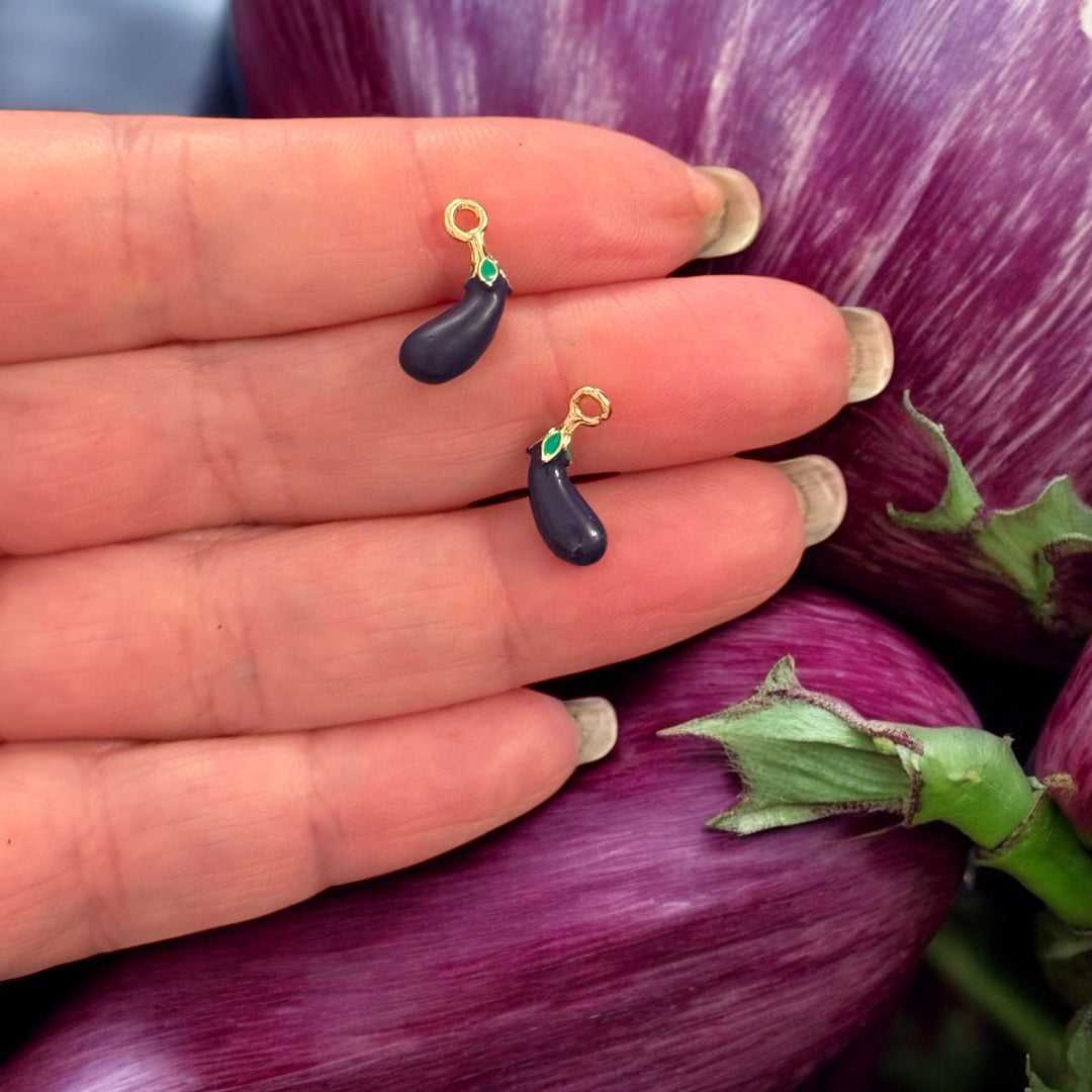 3D Eggplant Charm – Purple Enamel &amp; 24Kt Gold-Plated Vegetable Pendant
