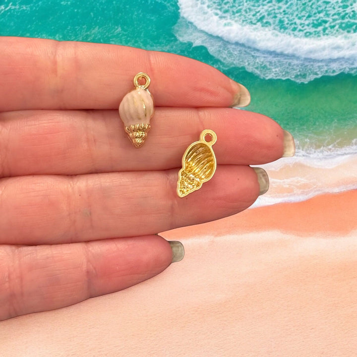 3D Conch Shell Charm – Blush Enamel &amp; 24Kt Gold-Plated Ocean Pendant