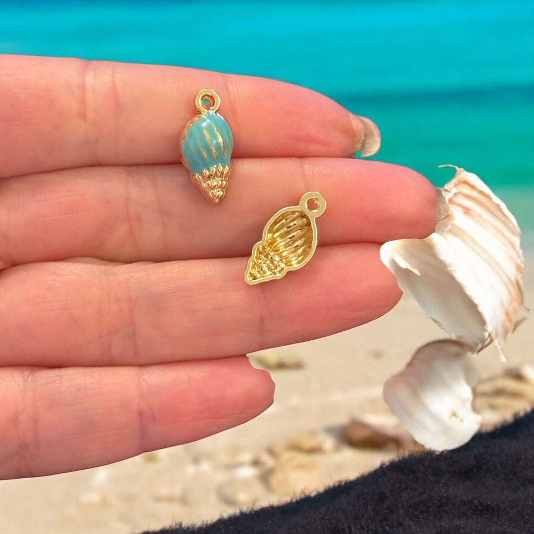 3D Conch Shell Charm – Blue Enamel &amp; 24Kt Gold-Plated Ocean Pendant