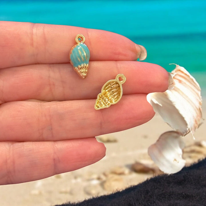 3D Conch Shell Charm – Blue Enamel &amp; 24Kt Gold-Plated Ocean Pendant