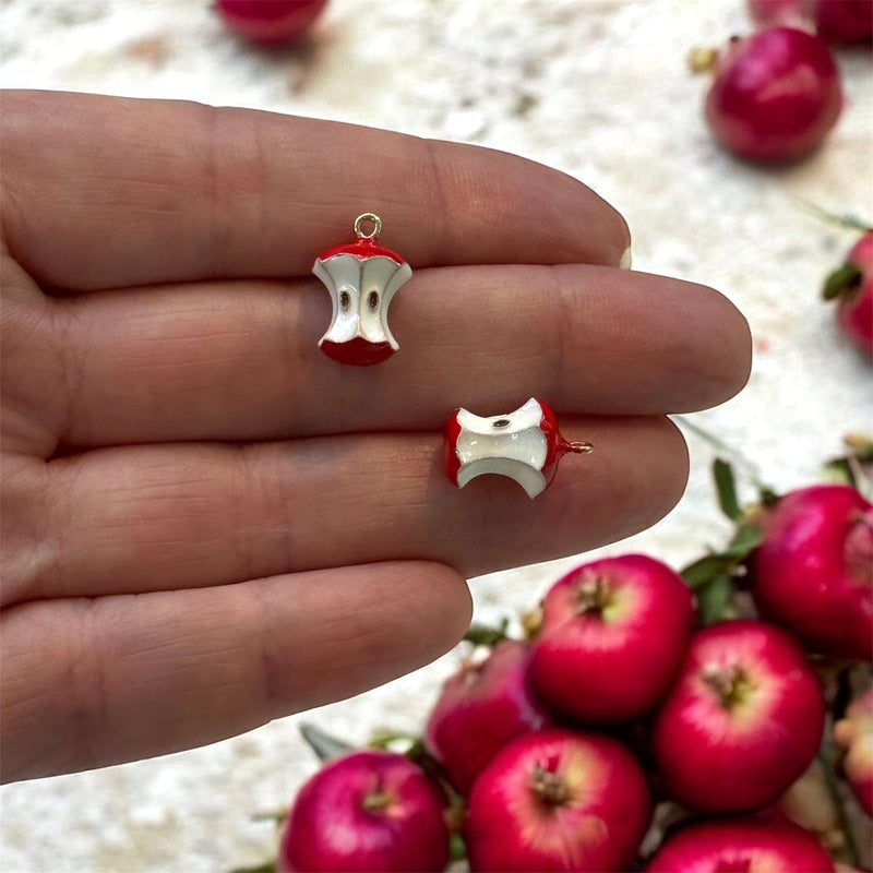 Red Apple Core Charm – 24K Gold Plated Enamel Fruit Charm