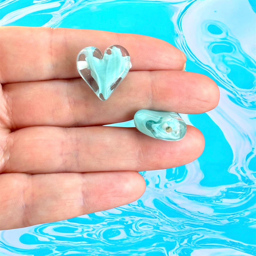 Handmade Murano Glass Blue Swirl Heart Charm, Handmade Lampwork Charm