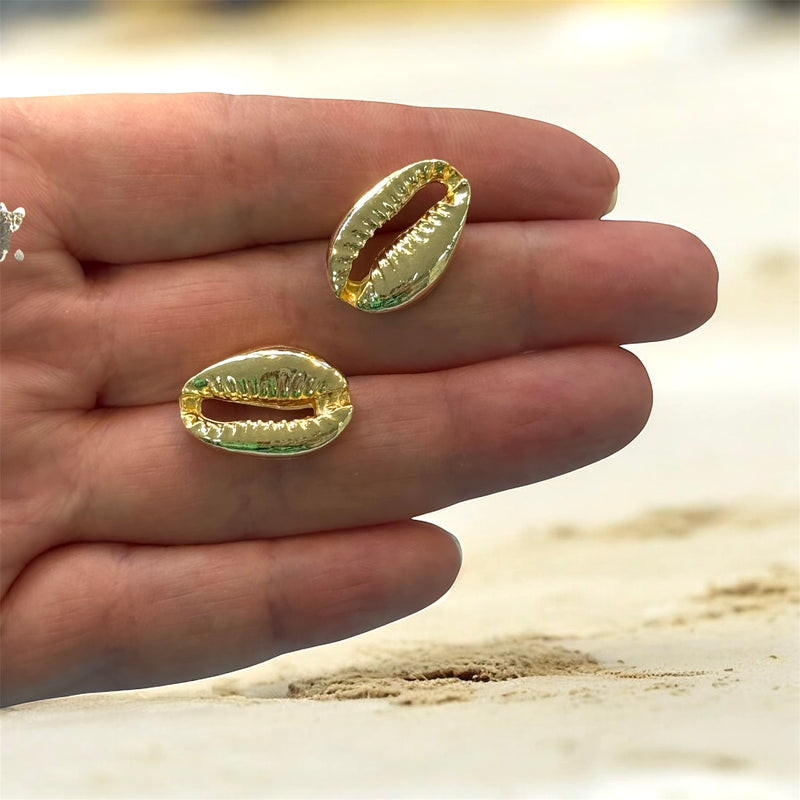 24Kt Shiny Gold Plated Cowrie Shell Charms , 2 pcs in a pack