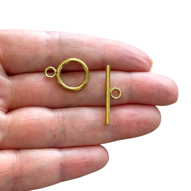 24K Gold Plated Stainless Steel Toggle Clasp Set – 25mm Bar, 14mm Ring, 3mm Open Loops
