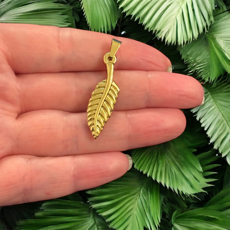 Waterproof 24Kt Gold Plated Stainless Steel Leaf Pendant