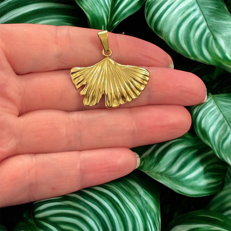 Waterproof 24Kt Gold Plated Stainless Steel Ginkgo Leaf Pendant