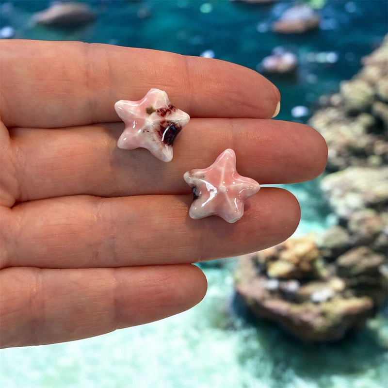 Handmade Ceramic Starfish Beads – Set of 2, Pink