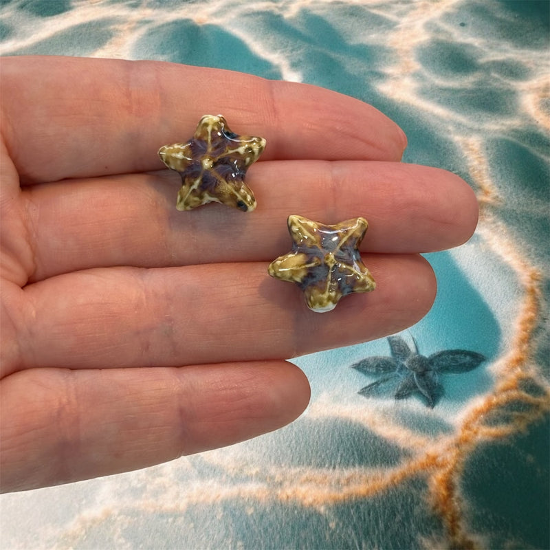 Handmade Ceramic Starfish Beads – Set of 2, Golden Brown