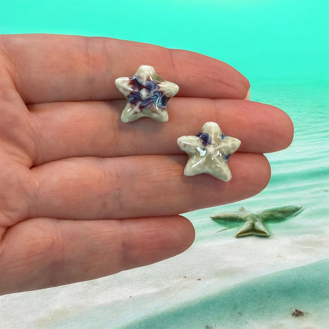 Handmade Ceramic Starfish Beads – Set of 2, Soft Green
