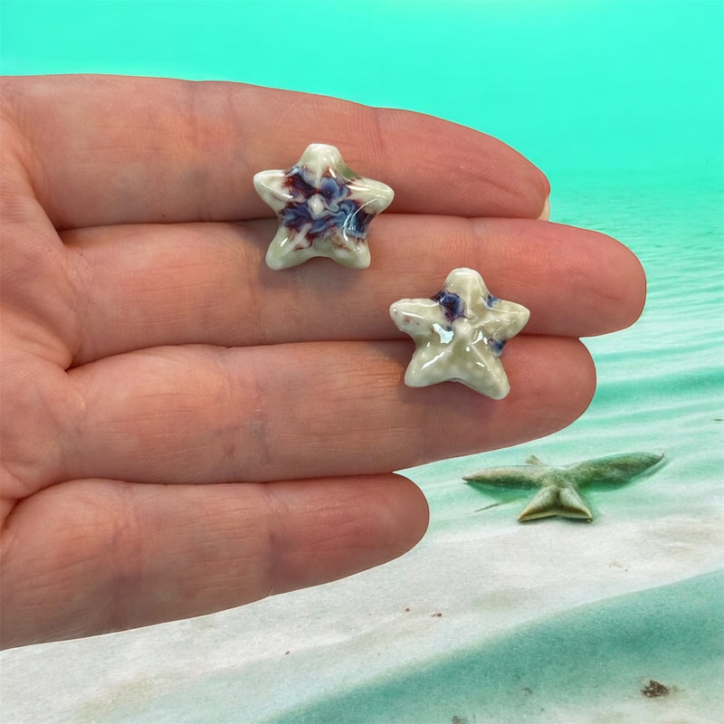 Handmade Ceramic Starfish Beads – Set of 2, Soft Green