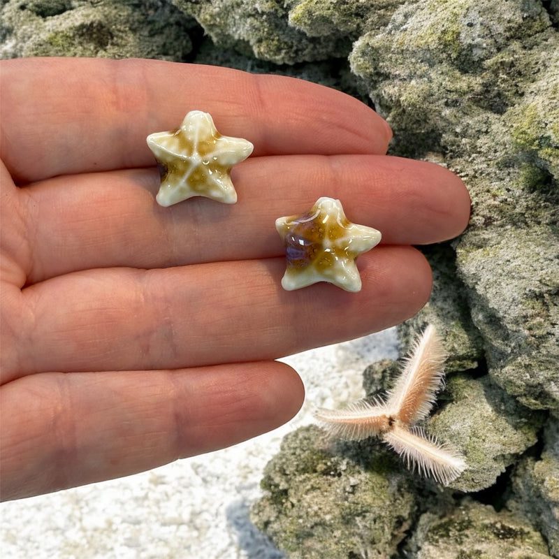 Handmade Ceramic Starfish Beads – Set of 2, Cream