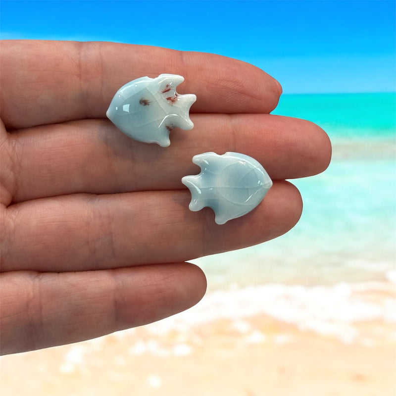 Handmade Ceramic Fish Beads – Set of 2, Light Blue