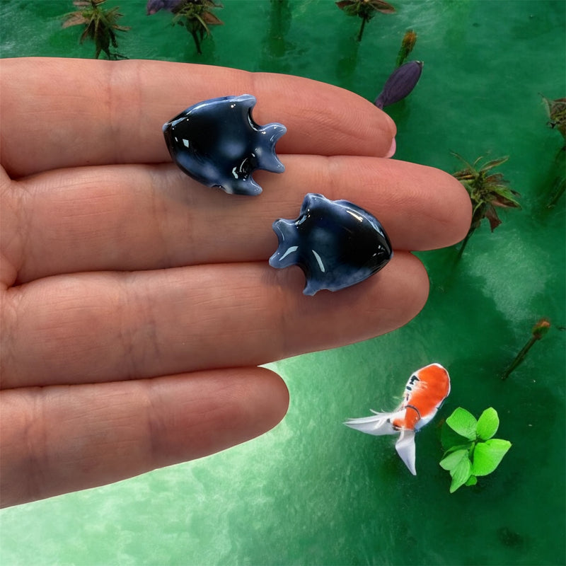 Handmade Ceramic Fish Beads – Set of 2, Navy Blue
