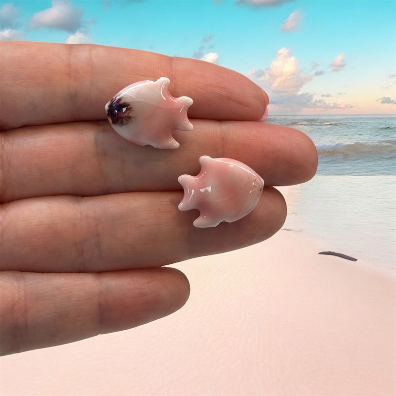 Handmade Ceramic Fish Beads – Set of 2, Soft Pink