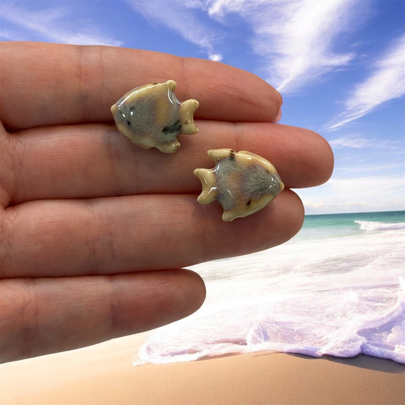 Handmade Ceramic Fish Beads – Set of 2, Golden Brown