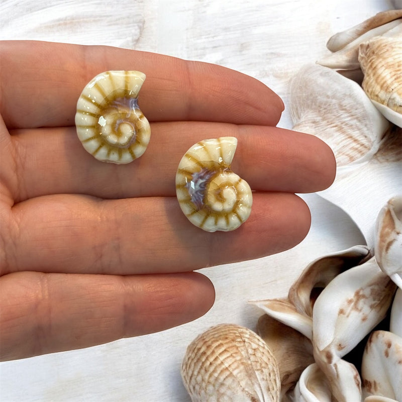 Handmade Ceramic Ammonite Beads – Set of 2, Cream