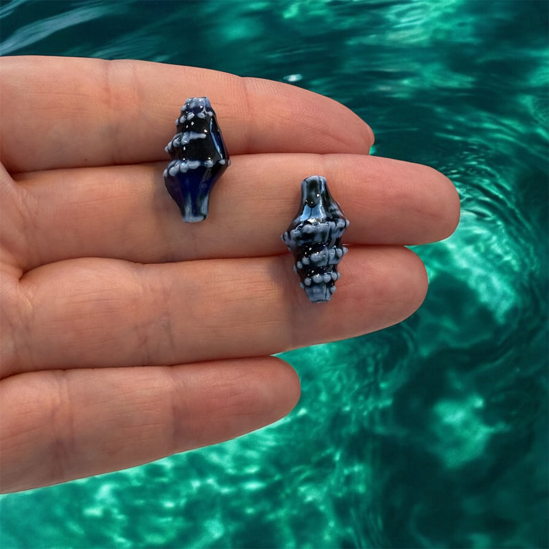 Handmade Ceramic Conch Shell Beads – Set of 2, Navy Blue