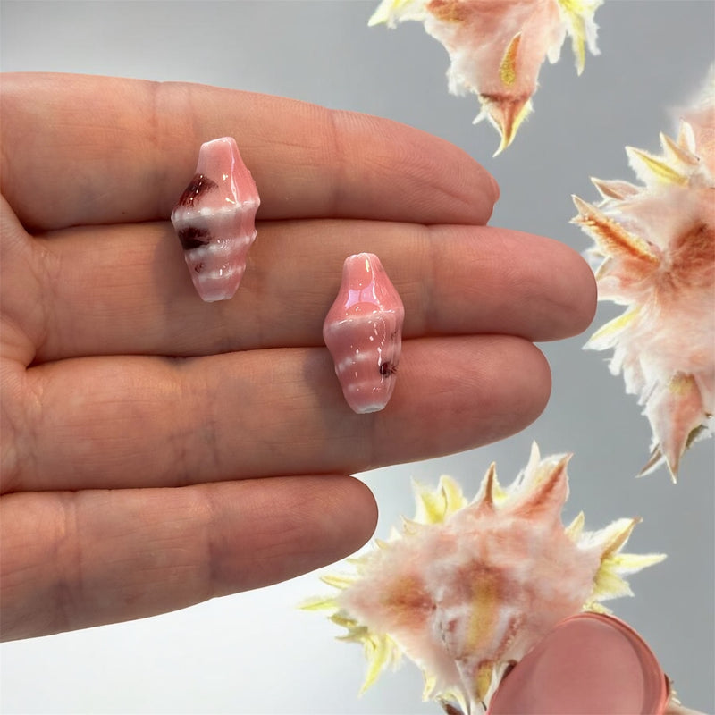 Handmade Ceramic Conch Shell Beads – Set of 2, Soft Pink