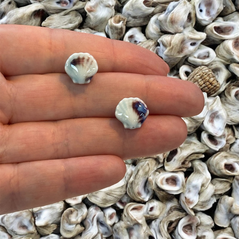 Handmade Ceramic Oyster Shell Beads – Set of 2, Light Blue