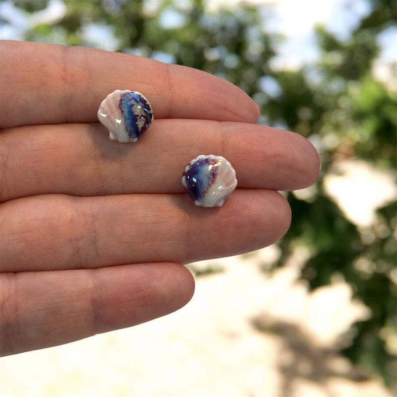 Handmade Ceramic Oyster Shell Beads – Set of 2, Pink
