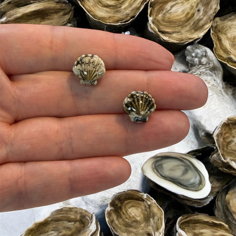 Handmade Ceramic Oyster Shell Beads – Set of 2, Golden Brown
