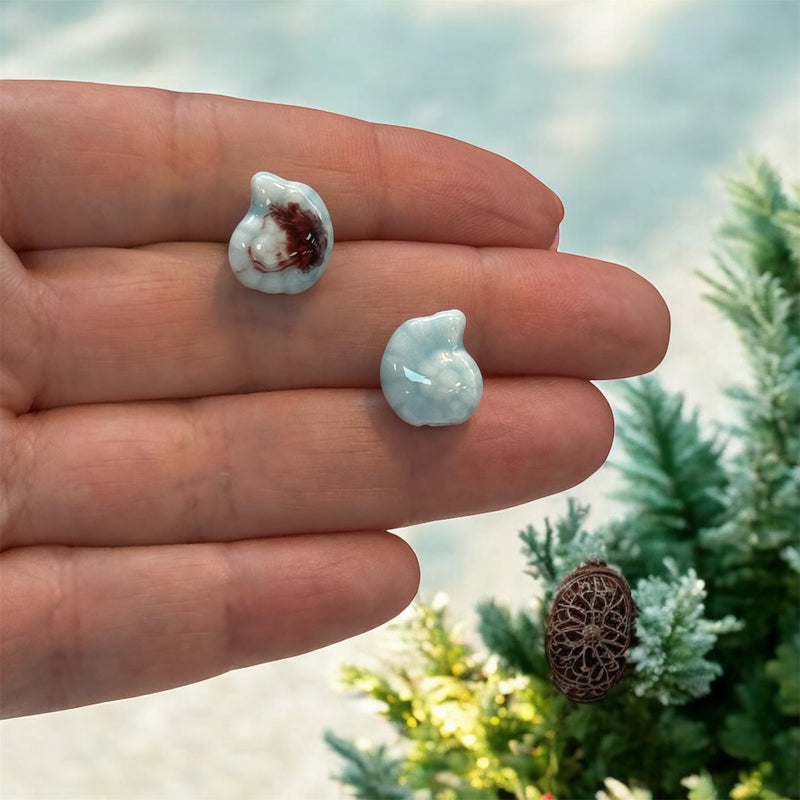 Handmade Ceramic Ammonite Beads – Set of 2, Light Blue