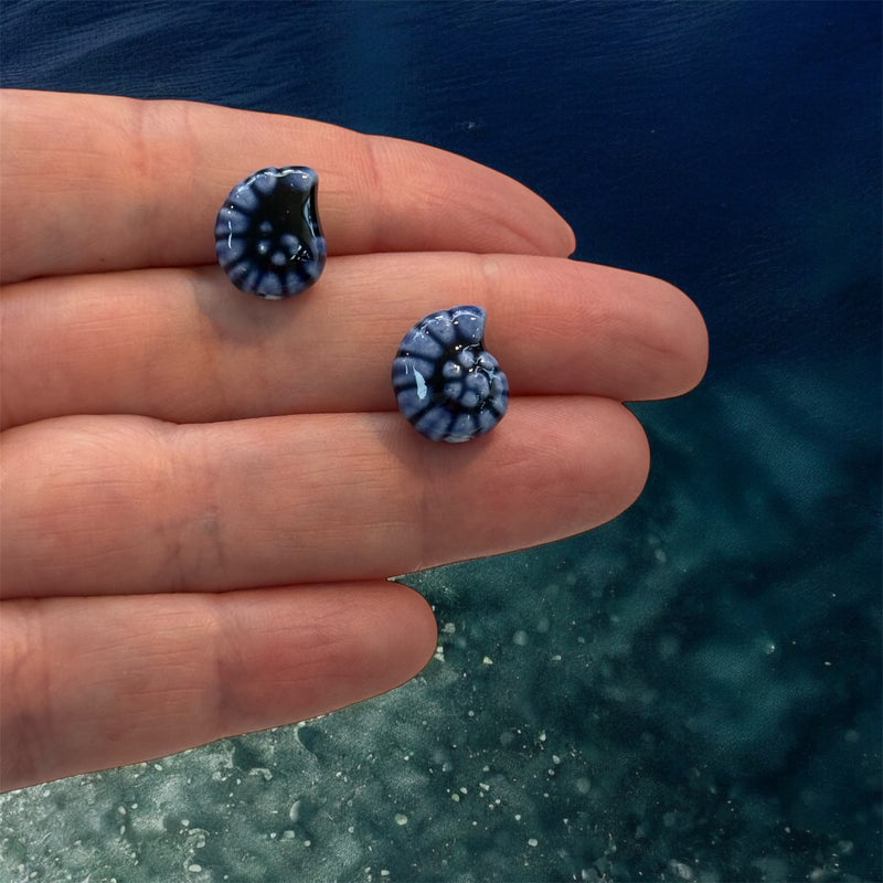 Handmade Ceramic Ammonite Beads – Set of 2, Navy Blue