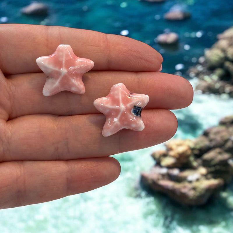 Handmade Ceramic Starfish Beads – Set of 2, Pink